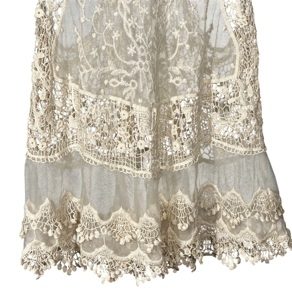 Anthropologie Pins & Needles Tank Small Ivory Lace Sheer Crochet Boho Festival - Picture 9 of 16